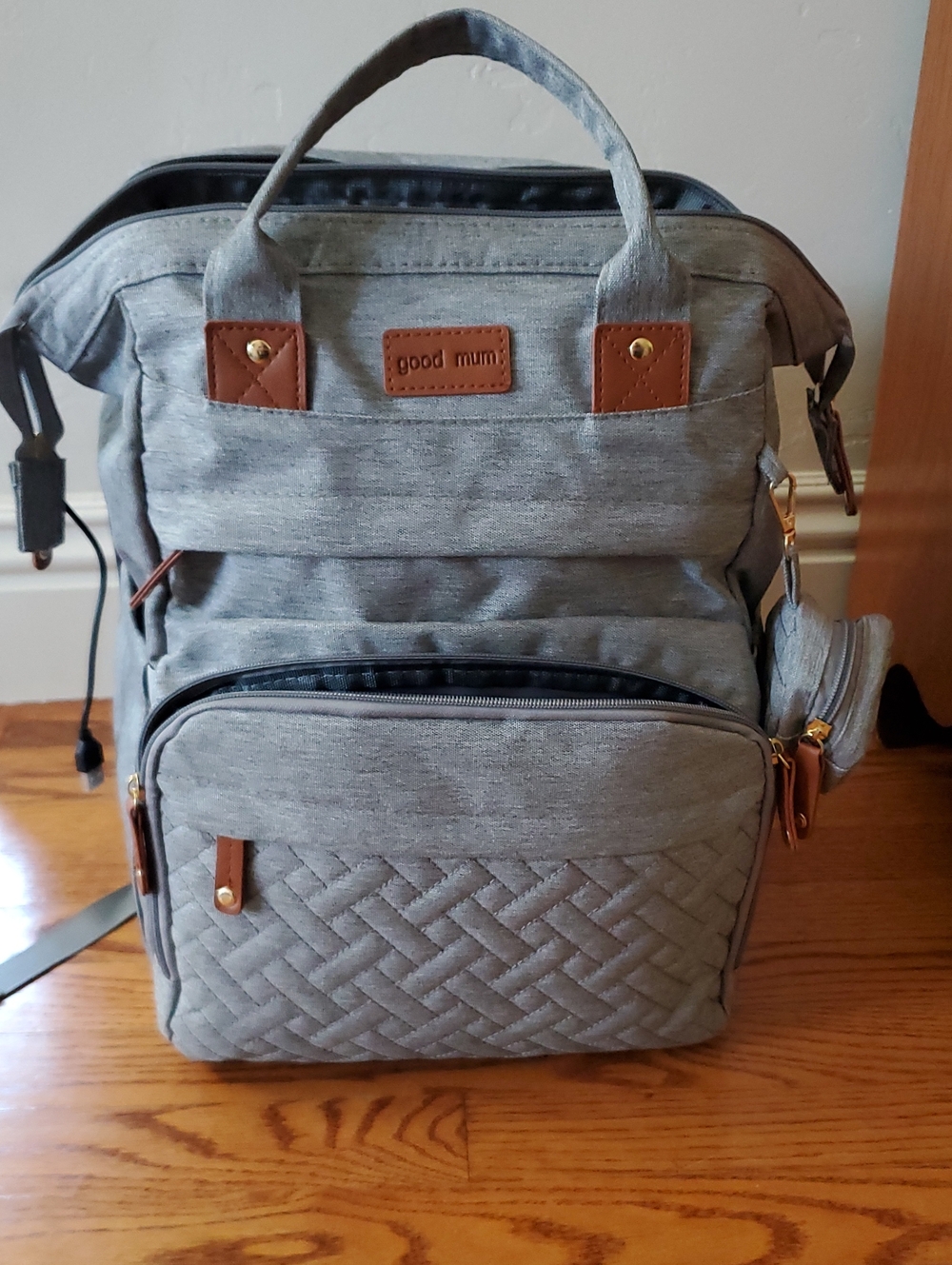 Good Mum Gray Quilted Backpack Baby Bag Diaper Bag PLUS SUPPLIES